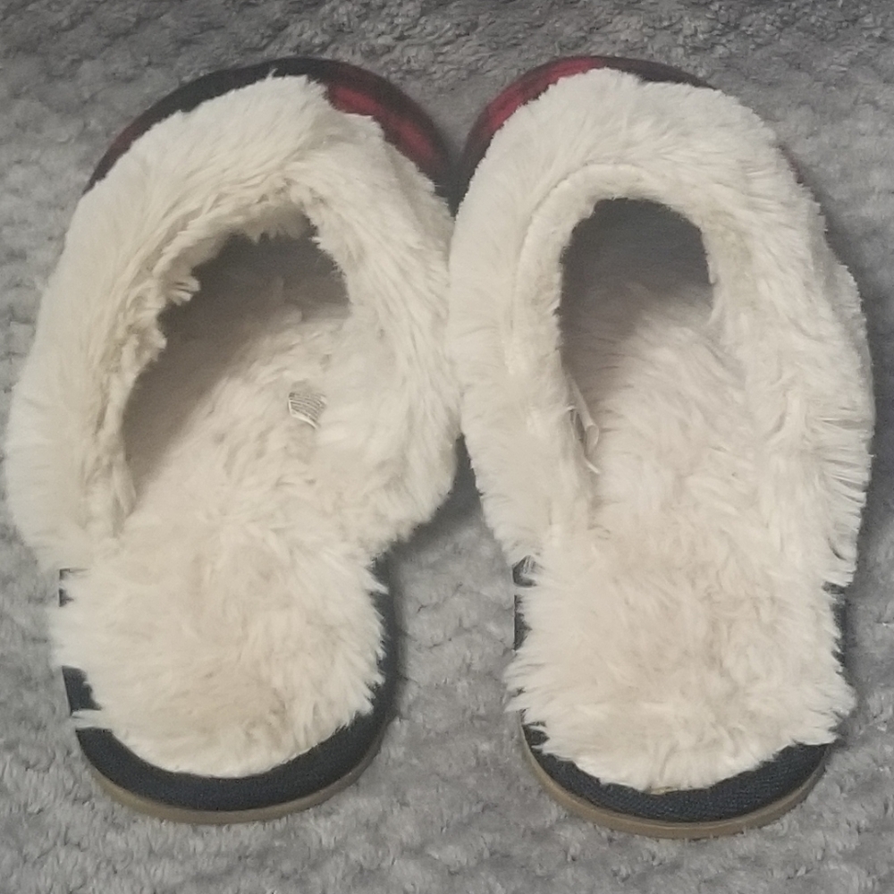 Checkered Plaid House Slippers w/Faux Fur Trim - Picture 3 of 3